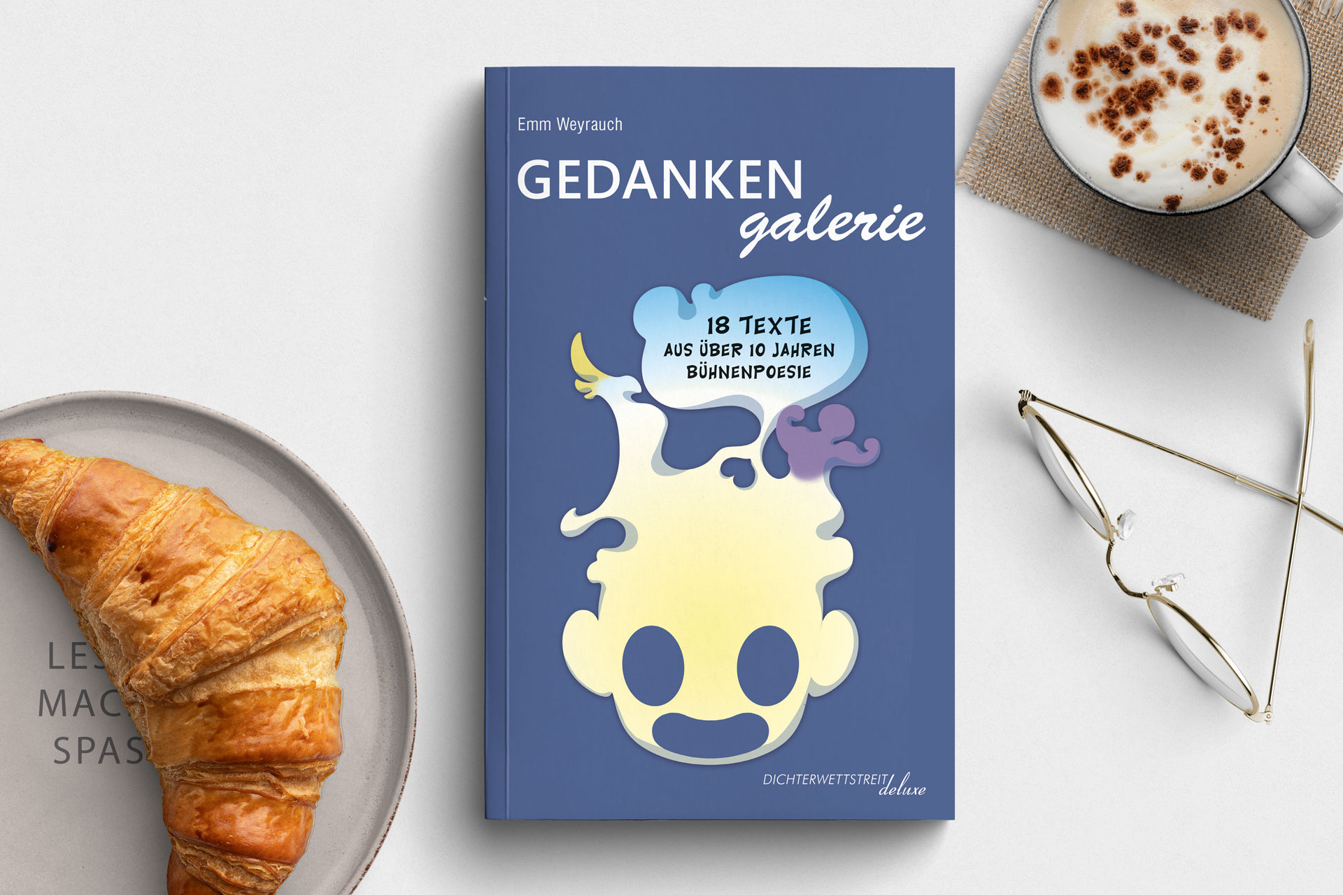 Buch Gedankengalerie - 18 Texte aus über 10 Jahren Bühnenpoesie. Textsammlung von Poetry Slammer*in Emm Weyrauch.