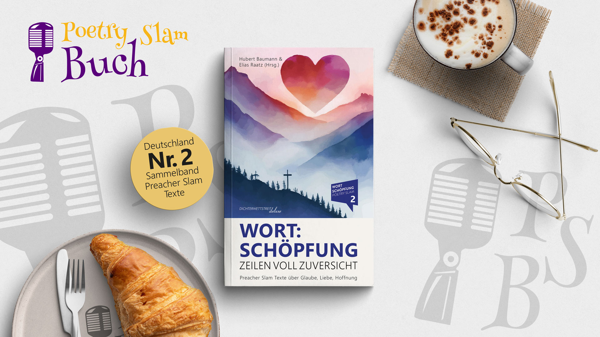 Headerbild Lesespaß Preacher-Slam Buch WortSchöpfung - Zeilen voll Zuversicht - Preacher-Slam Texte über Glaube, Liebe, Hoffnung. Band 2.